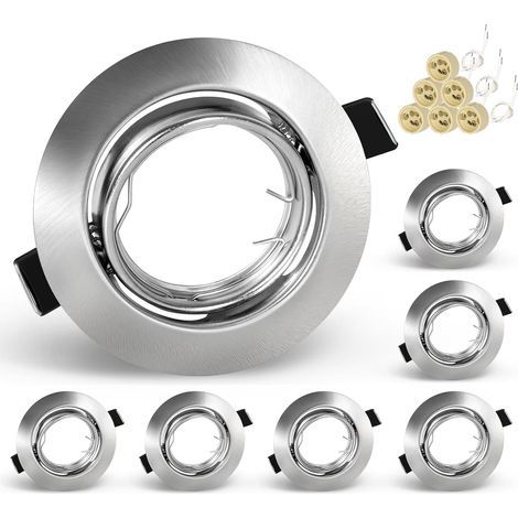Set of 6 Recessed Spotlights, Brushed Stainless Steel, 35° Adjustable, GU10 Socket 230V, Living Room Kitchen Bathroom (1/5)