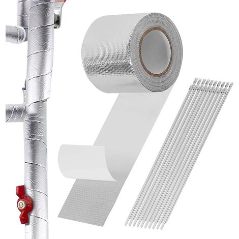 Bande d'échappement - Bande d'isolation pour tuyau d'échappement - Avec 20 serre-câbles en acier inoxydable - Ruban de réparation de pot d'échappement - Pour l'industrie de la plomberie
