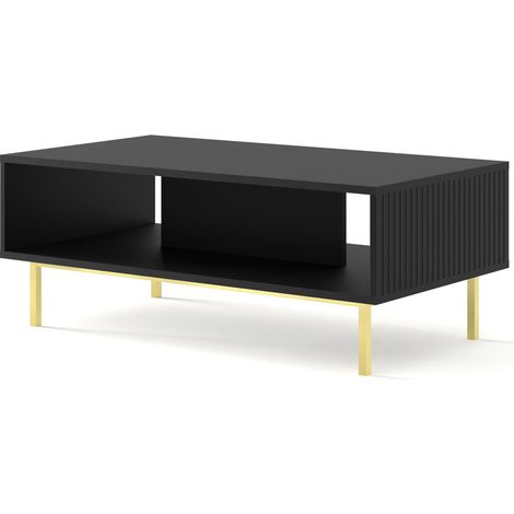 TAVOLINO DA CAFFÈ RAVENNA B IN MDF RIVESTITO IN FOGLIO 90x60x45 NERO OPACO STRUTTURA ORO