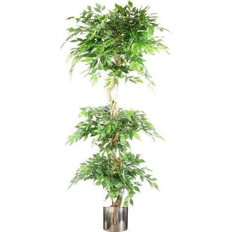 180cm Artificial Twisted Ficus Tree Ball Topiary Silver Planter (1/5)