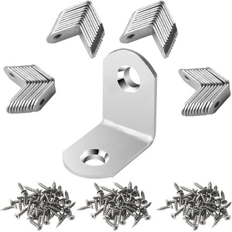 40 escuadras metálicas de 25x25x16 mm, soportes de fijación en forma de L, soportes de fijación de acero inoxidable con 80 tornillos, color plata (1/5)