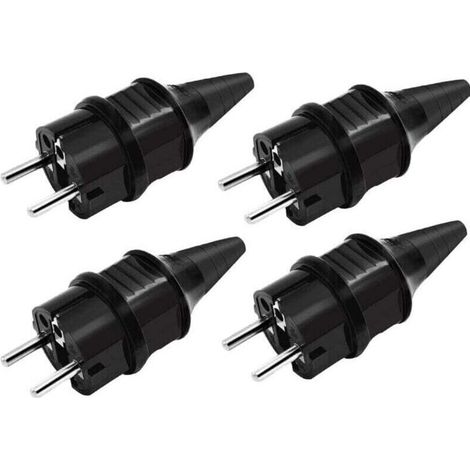 Fiches de Rechange Prises [4 Pack], 4 X Fiches Electrique de Contact de Mise à la Terre en Caoutchouc (250V/16A), IP44 Étanche Prises D'alimentation,Noir (1/4)