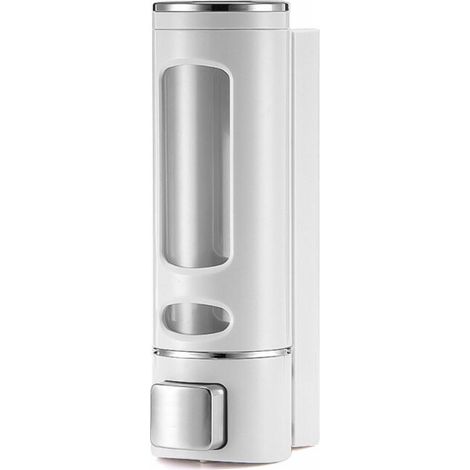 Distributeur de Savon Mural 400ml - Distributeur Manuel de shampoing et de Gel Douche pour la Salle de Bain et la Cuisine - Récipient à Lotion - Pratique et élégant,Blanc (1/4)