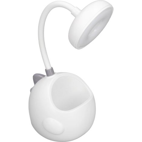 Lampe de bureau LED mignonne (avec porte-stylo), design flexible à 360°, rechargeable par USB, en forme de dinosaure, lampe de bureau blanche pour étudiants