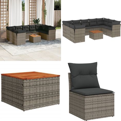 10-tlg. Garten-Sofagarnitur mit Kissen Grau Poly Rattan - Gartenmöbel Set - Outdoor Möbel - Rattan Sofa - Lounge Set - Esstisch - Home & Living (1/5)