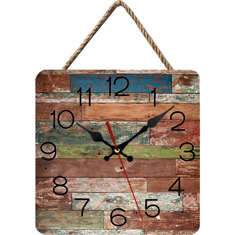 Horloge Murale Bois - Carrée 25 cm - Style Rétro Champêtre - Pour Salon Cuisine Bureau Chambre - 1 Pièce (1/5)