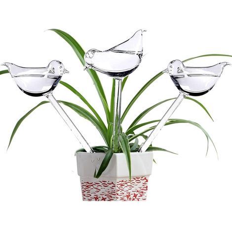 Set of 3 Glass Watering Globes with Self Watering Bird Spikes for Plants, Indoor and Outdoor (1/4)