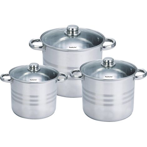 Stainless Steel Pot Set, 6-Piece, Glass Lids, 18/10