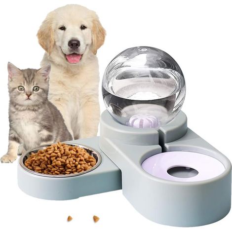 1 Distributeur automatique, Gamelle double, Réservoir sphérique, Plastique alimentaire, Pour chats et chiens (1/5)