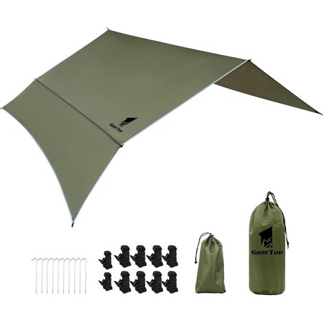 Bâche de Tente de Camping imperméable 3x3.6m Ultralégère, Toile de Camping Anti-UV Pluie Neige, avec Œillets, Sardines Aluminium et Corde, pour Camping Pique-Nique Randonnée (1/5)