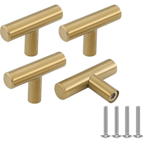 Poignée Meuble, Boutons de Portes Pour Placards en Acier Inoxydable Doré Bouton de Meuble Cuisine Vintage avec Vis pour Commode, Armoire, 4 Pièces