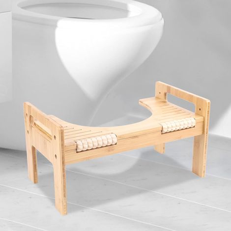 Tabouret de massage pour WC en bois de bambou - Édition bambou - Tabouret de toilette et de massage - Repose-pieds de toilette - Tabouret de salle de bain pour enfants, femmes enceintes (1/5)
