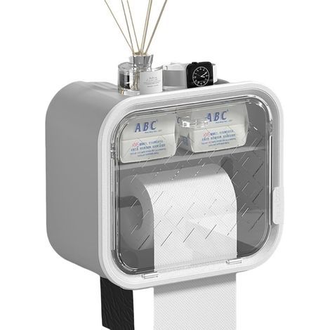 Distributeur de papier toilette mural pour salle de bain avec tiroir de rangement et porte-rouleau de papier toilette (gris) (1/5)