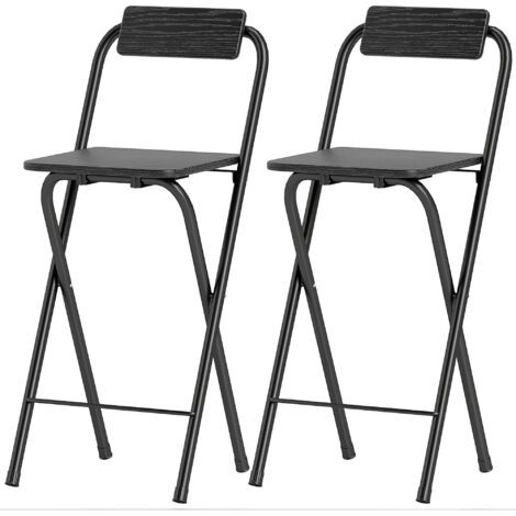 Tabourets de bar pliables avec dossiers et repose-pieds, structure en acier, hauteur 87 cm, noir,Lot de 2 (1/5)