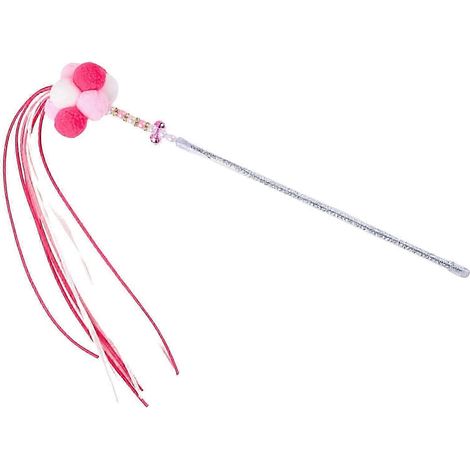 Baguette à chat amusante avec pompon, jouet pour animaux de compagnie, longue tige perlée et colorée pour chaton-Pink Red (1/5)