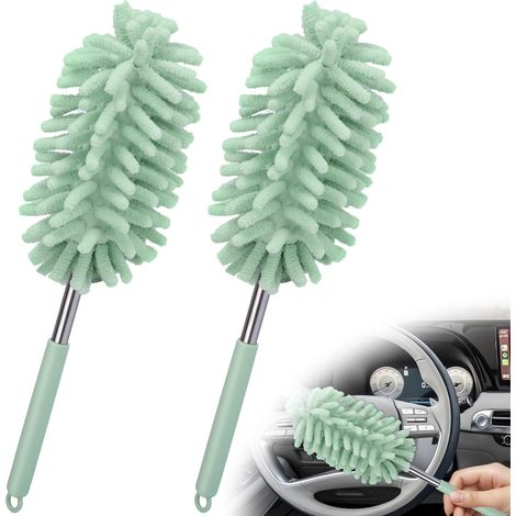 Set di 2 spolverini per interni auto con estensione, testine flessibili in microfibra, per una pulizia interna ed esterna senza graffi, ideali per la pulizia dettagliata del veicolo, dell'ufficio, ecc