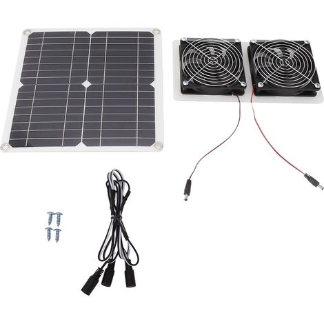 Kit Ventilateur Panneau Photovoltaïque 15W Ventilateur Double Imperméable avec Câble de Rallonge 130cm pour Petit Poulailler Extérieur et Serre (1/5)