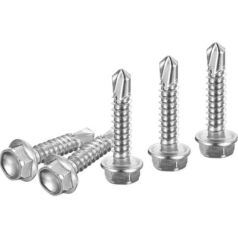 100Pièces 14x1-1/4" Vis Autoforeuses À Tête Hexagonale Avec Rondelle (1/5)