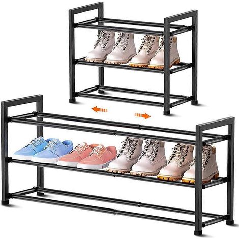 Ausziehbares 3-stöckiges Schuhregal für den Kleiderschrank, 46 cm x 84 cm, verstellbare Schuhablage, kleiner Schuhorganizer für den Eingangsbereich, aus robustem Metall (1/5)