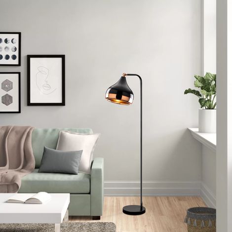 Lampadaire LED corps en métal noir et cuivre – Hauteur 120 cm – Abat-jour 17 cm – Éclairage doux et chaleureux – Câble 350 cm – Ozaia (1/5)