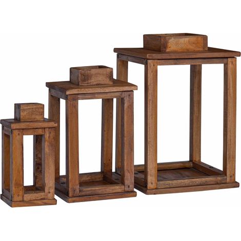 Laterne 3 pcs Natur Mahagoni Holz vidaXL