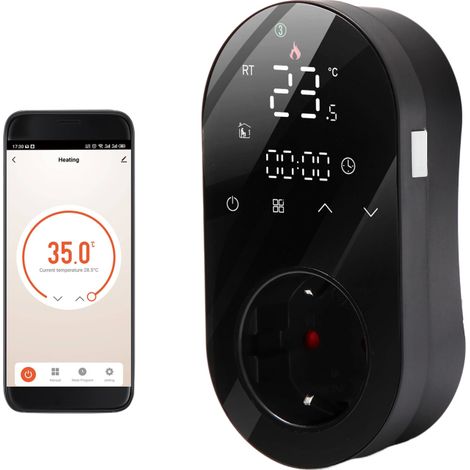 Presa termostatica digitale Tuya 16A WiFi, controllo vocale, regolatore 5+1+1, riscaldamento/raffreddamento, display LED touchscreen per termoventilatore. (1/5)