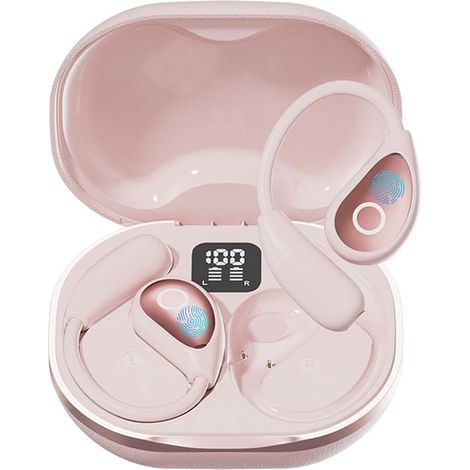 Cuffie aperte - Cuffie sportive wireless Bluetooth 5.4 - Con display digitale, autonomia della batteria di 50 ore - Adatte per ciclismo e corsa - Rosa
