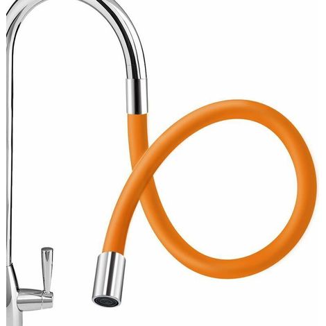 Rallonge Robinet Flexible 50cm Orange 1\\/2 Rallonge de Robinet - Robinet Pivotant à 360° avec Bec de Robinet en Silicone Doux et Epais pour Eviers de Cuisine (1/4)