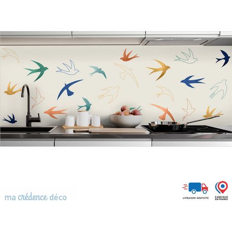 Crédence : Oiseaux aquarelles - Alu composite - 120 - 60 (1/3)