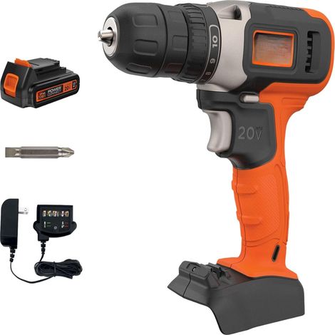 Perceuse sans fil Beyond by BLACK+DECKER 20V MAX (BCD702C1AEV), 20 volts, argent, noir, orange (1/4)