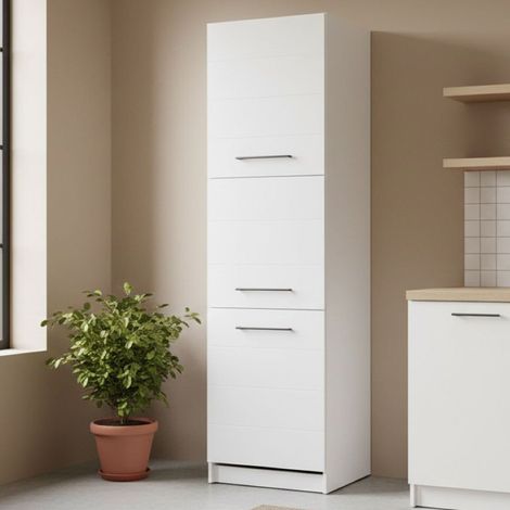 Falmentaa Küchenschrank, 5 Regale, 3 Türen, Klapptüren, 60x58x215 cm, Weiß (1/5)