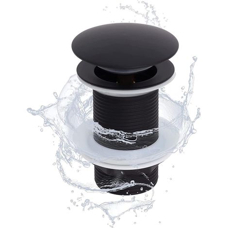 Bonde Universelle sans Trop, Valve Pop-up Noire Mate Bonde de Lavabo Noir Sans Trop Plein Bonde de Lavabo Sans Trop Plein Universelle Valve d’Écoulement Bonde Installation Sans Outils Noir Mat H (1/5)