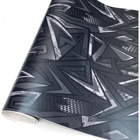 (Noir et blanc - 40 cm x 150 cm) Vinyle adhésif pour voiture, idéal pour motos, films de covering triangulaires, films pour skateboards, autocollants en vinyle imperméables, graphismes cyberpunk (1/4)