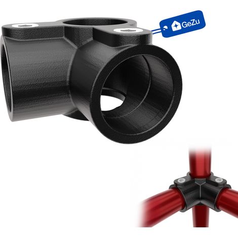 Raccord d’angle traversant 3 voies Ø27 mm galvanisé à chaud revêtement poudre noire – collier de tube traversant connecteur de tuyau – Raccord ubulaire croix, kee klamp, connecteur voies – GeZu Impex