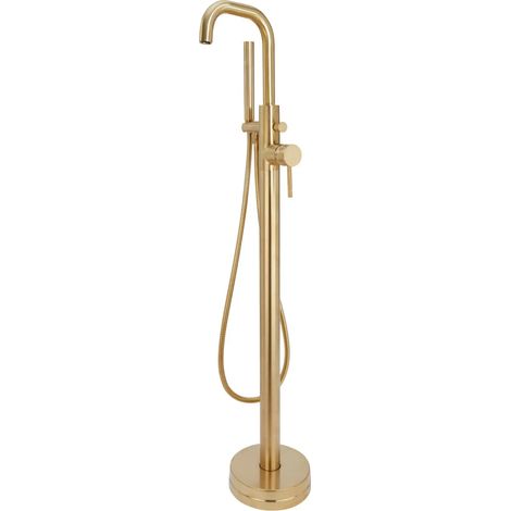Core Brushed Brass Modern Round Style Freestanding Bath Shower Mixer Tap (1/5)