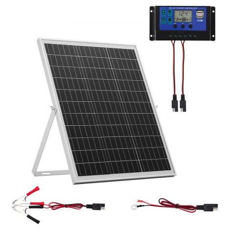 Cargador de Batería Solar 25 W, Células Monocristalinas, Controlador MPPT Externo, Soporte de Montaje Ajustable, Resistencia al Agua IP67, para Coches, Barcos, Autocaravanas y Remolques (1/5)