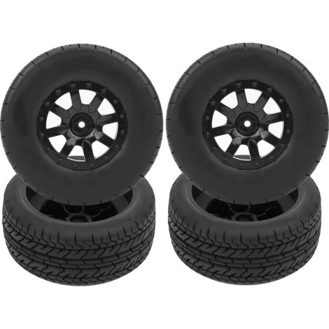 Lot 4 pneus et roues RC pour camion short course, accessoires compatibles 1/10 Traxxas Slash (10044), noir (1/5)