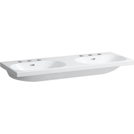 Laufen Lua - Double lavabo de meuble 46x120 cm, sans trop-plein, trous pour robinetterie, LCC, blanc H8140814001581 (1/2)