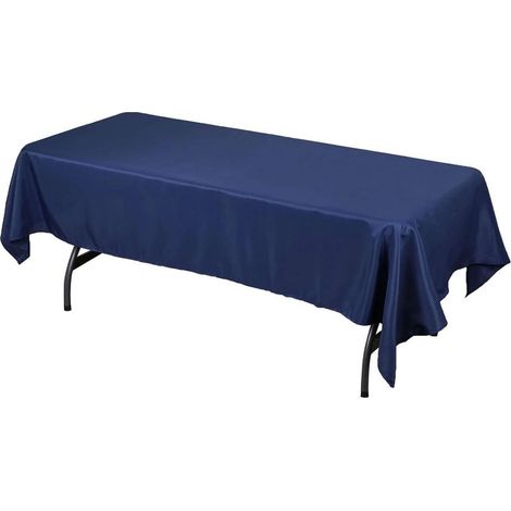 Nappe rectangulaire en polyester bleu foncé (147 cm x 259 cm) – infroissable et durable – idéale pour les fêtes et les événements. (1/5)