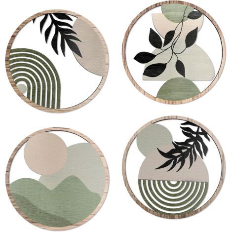4 Pièces Décoration Murale Bohème en Bois Décoration Murale de Ferme Moderne Art Mural Boho Vert Pour Mural Art Déco Salon Ferme Nursery (3D-Vert)