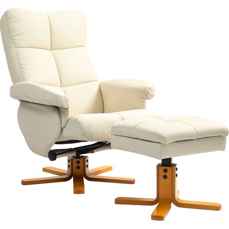 Fauteuil inclinable 145° avec repose-pieds, pivotant 360°, similicuir blanc crème