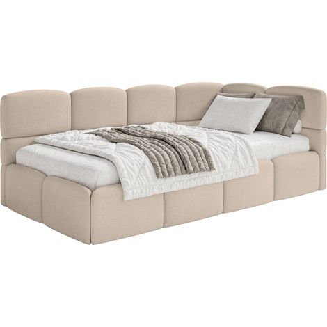 Selsey Cloudy – Jugendbett 120 cm, Bettkasten, Chenille, Kopfteil rechts, Beige