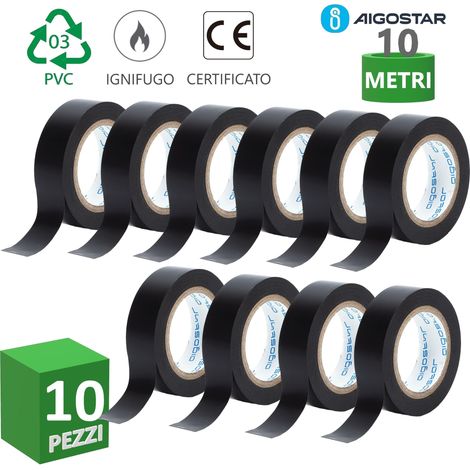 Aigostar Nastro Isolante in PVC alta qualità 10 pezzi colore nero 10 metri