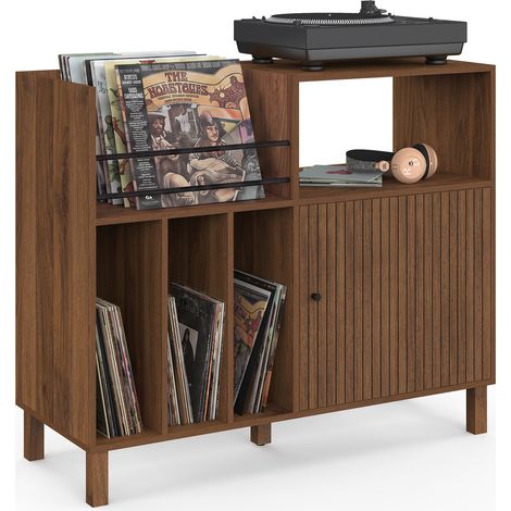 Mobile complementare, credenza con ripiani, supporti per vinili, giradischi e armadio da 90 cm JULIETTE con doghe in legno effet (1/5)