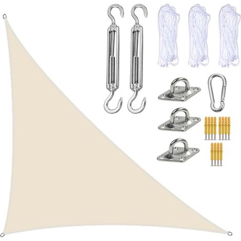 Voile d'ombrage 3x4x5 m pour terrasse extérieure, store de protection solaire, auvent (blanc cassé) avec kit de fixation inclus (1/5)