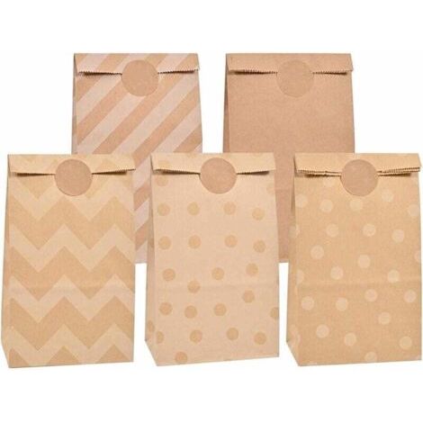 20 pièces Sac en Papier Marron, Sac Cadeau Sacs de Bonbons en Papier Kraft pour emballage cadeau, Anniversaire Enfant Fête, Mariage, Anniversaire.(5 modèles)