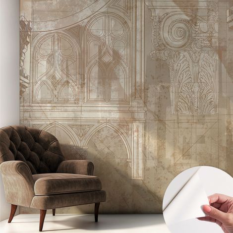 Papier peint adhésif décoratif pour salon chambre et cuisine Facile à poser avec colle Ornements historiques 250x250 cm (1/5)