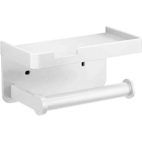 Porte-papier toilette mural en aluminium - avec porte-rouleau (blanc) (1/5)