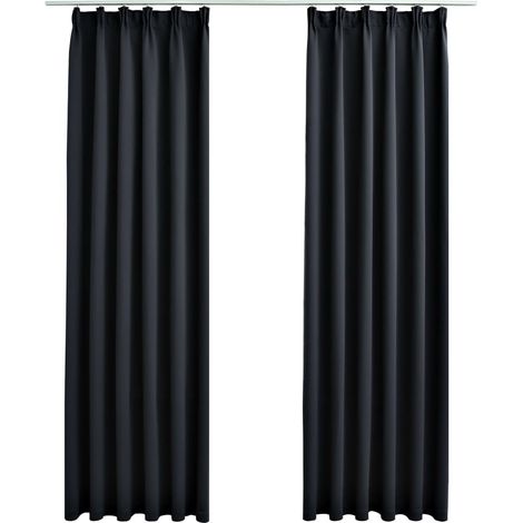 INLIFE Rideaux occultants avec crochets 2 pcs Noir 140x175 cm (1/5)