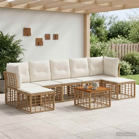 vidaXL Set di divani da esterno 8 pcs Naturale e Bianco Crema (1/5)